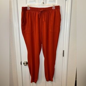 Vibrant Orange Tapered Trousers with Elastic Waistband